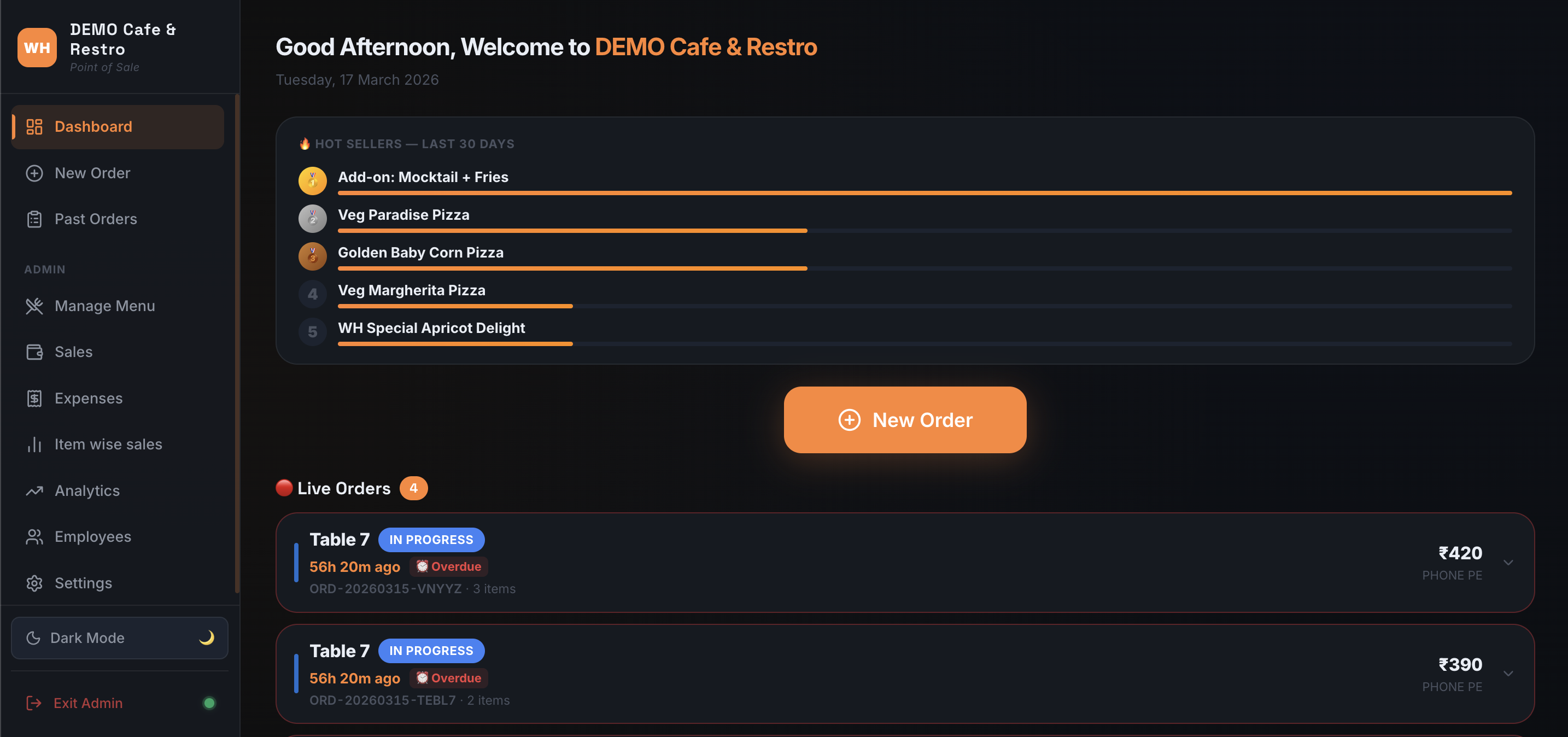 Dashboard — dark mode