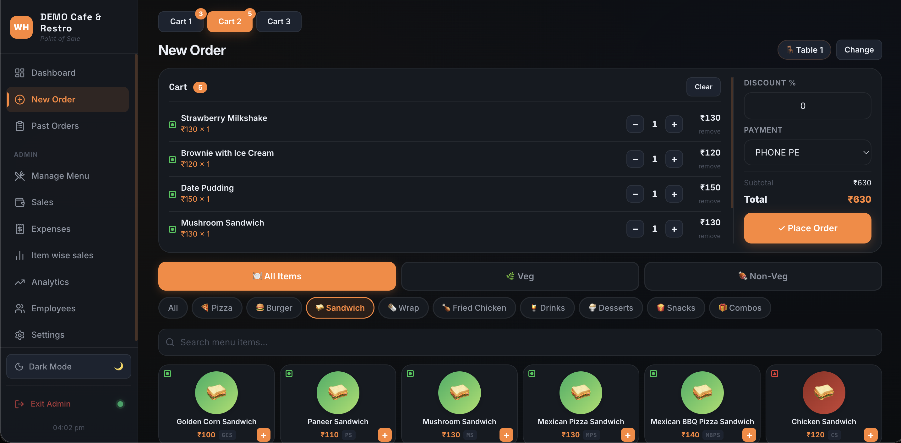 New order — dark mode